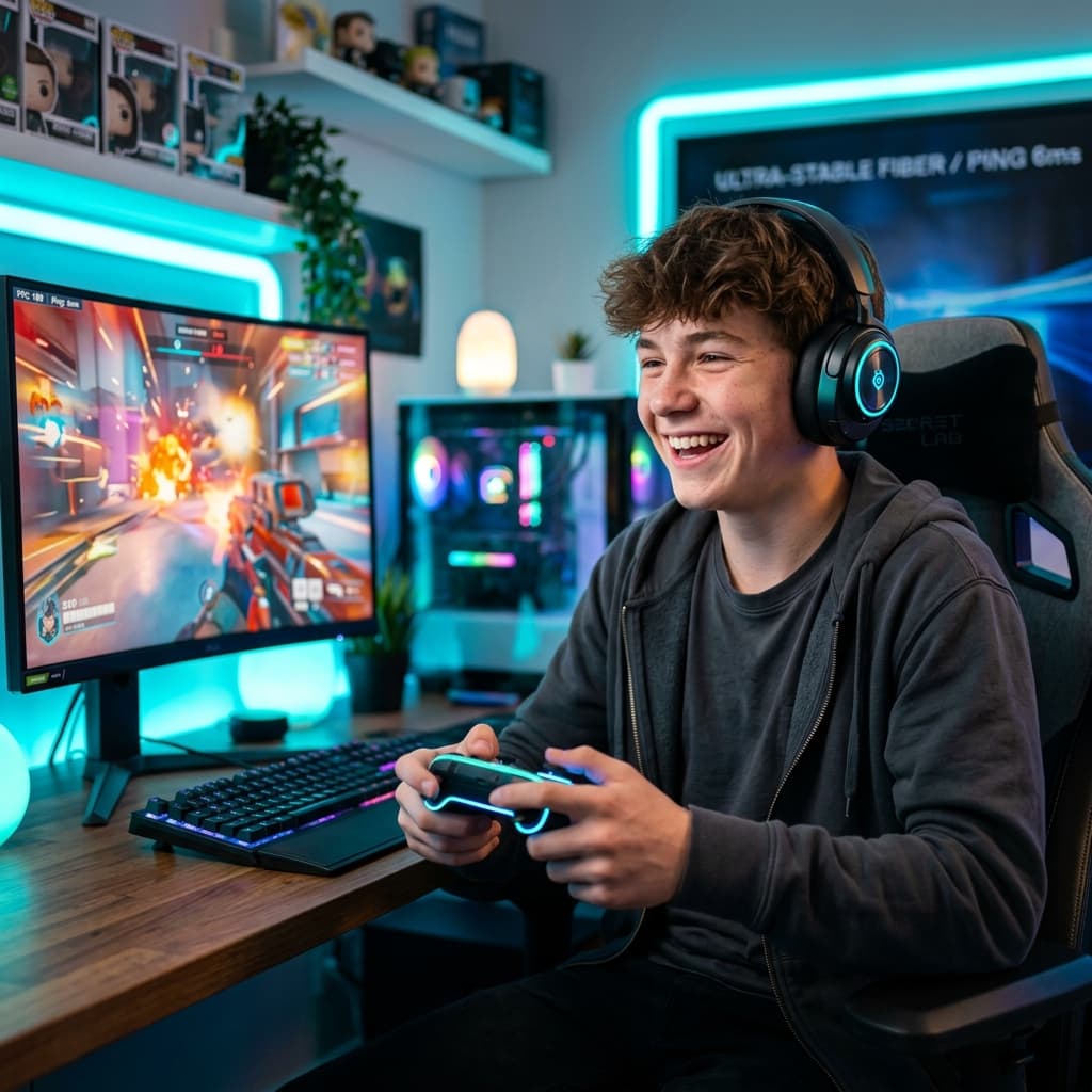 Jovem jogando online sem lag